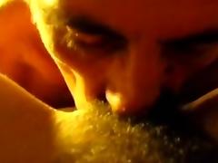 Hubby licks and toys my hairy cunt