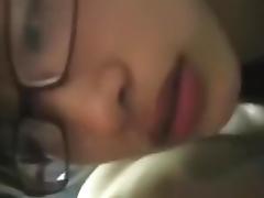 A cute Asian nerdy girlfriend is too nice at sex on web camera