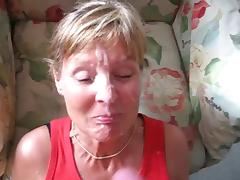 mature milf sucks cock and gets facial