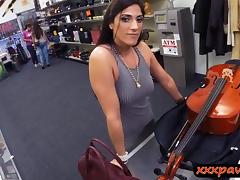 Amateur pawns her cello and gets fucked at the pawnshop