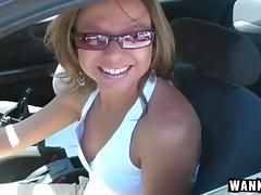Car cocksucking with a sweet smiling girl that wants his load