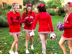 Four foxy cheerleader friends have a wicked hot orgy