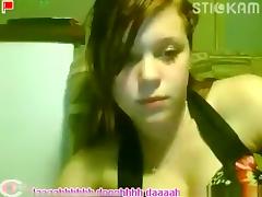 Big boobed emo stickam girl masturbates with a toy on the floor