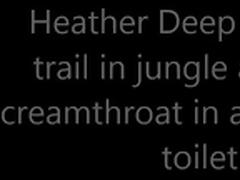 Heather Deep explores trail in jungle and get creamthroat in abandoned toilet