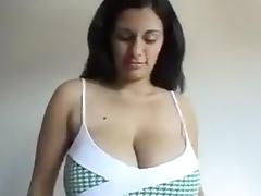 Beautiful milf wife jiggles her huge natural tits on cam
