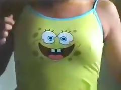 Girl in spongebob outfit strips for her bf and gets fisted