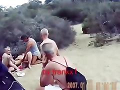 Mature swinger slut lets 2 old men fuck her in the hills