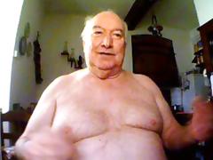 big belly grandpa show his body and stroke
