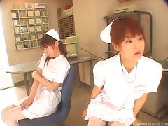 Nurse in white stockings and a garter belt fucks a patient