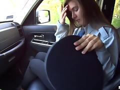 Park the car and fuck the cute brunette in her wet pussy