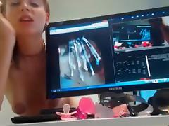 Angie licks huge load Sperm on screen