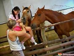Kinky dude nails a hot teen bitch in a barn and cums on her face
