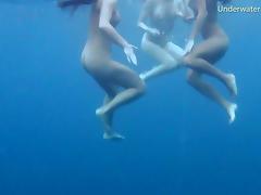 Luscious honeys love undressing while diving in the water