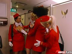 Gorgeous stewardess attacked by a randy fellow in a toilet