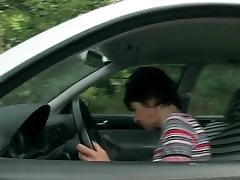 Mature brunette with car troubled got help from a young man