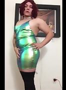 Crossdresser is home alone and shows off her outfits and dick.