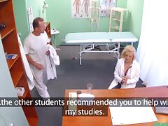 Blonde nurse in the red lingerie gets fucked by the doctor during work