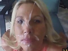 Pov Blowjob and huge facial for hot blonde milf