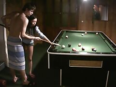 Amateur girlfirend learning how to play pool gets fucked good