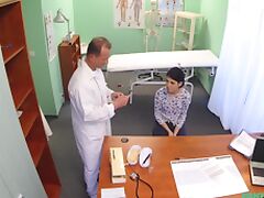 Brunette girl Lady D comes to the doctors office for some dick