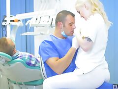 Blonde nurse seduces the doctor to have a chance to ride his dick