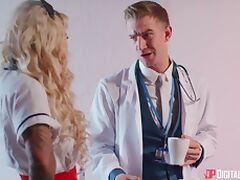 Blonde doctor Alessandra Jane spreads her legs for penetration