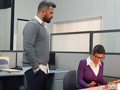 Office lady Alexis Fawx with glasses enjoys having sex after hours