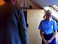 Blonde schoolgirl in pigtails spanked