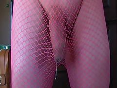 Cum Shot in Pink Fishnet Thights