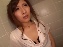 Erika Inamoto plays with her snatch in the bathroom and gets facialed