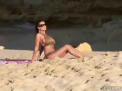 Sexy brunette girl gets fucked at the beach in Portugal