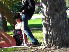 Allison Tyler is getting dick in her mouth in the park