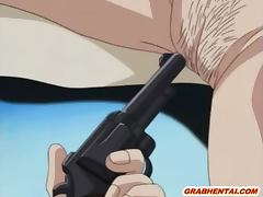 Police woman hentai gets assfucked with gun in her pussy