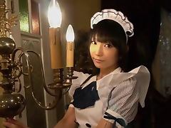 Cute japanese maid shows her timid panties