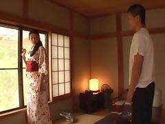Yuuha Sakai takes her kimono off and rides her husband's cock