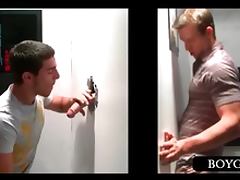 Gloryhole blowjob with blonde guy