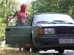 Pink-Haired Slut Gets Pumped and Banged in Pussy and Ass in the Woods