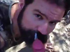 Daddy gives a facial in the woods