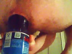 Anally fucking a HUGE water bottle