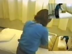Cute Japanese broad fingered in spy cam massage video
