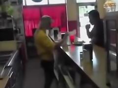 Blonde slut sucks and fucks at work in her break