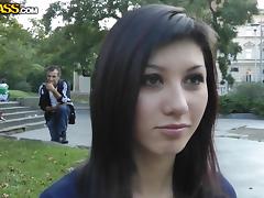 Slim brunette gets fucked by some guy in the street