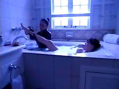 lesbian slave lick mistress feet in bath