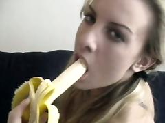 Blonde babe doing some insertions and masturbation action for this video