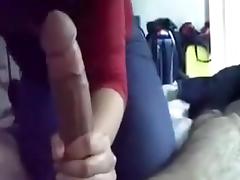 Oriental legal age teenager jerks his large white rod