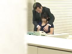 Office teen Megumi Haruka takes a pounding in a threesome