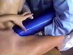 Bitch takes huge dildo's